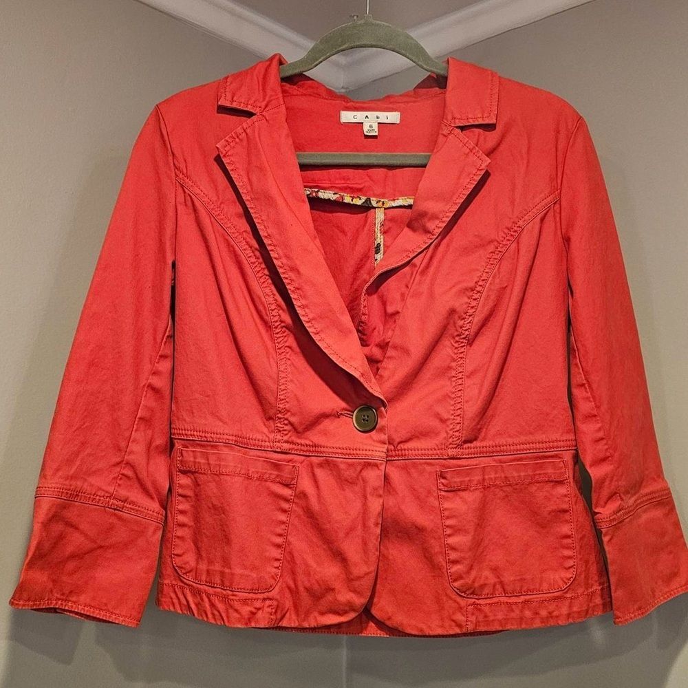 CAbi Blazer Coral Button down three quarter sleeves Size 6